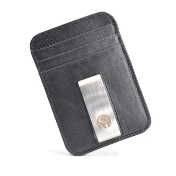 Retro Unisex Cowhide Kožené ID Kreditnej Karty, Držiak s Nehrdzavejúcej Ocele Peniaze Klipy Slim High-end Vrecku Peňaženku Peňažné Držiteľ
