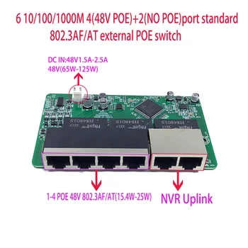 6 port mini poe Gigabit switch modul 48V2A3A 96w-144w 4 port 10/100/1000M, switch modul PCBA Doske RJ45 POE NVR CCTV