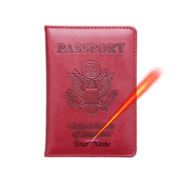 Prispôsobený Pas Kryt s Názvom USA Spojené Štáty Americké Vyryté Držiteľa Pasu Prípade Cestovné Osobné Pas Peňaženky