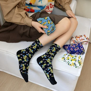 Jar, Jeseň Nové Retro Trend dámske Ponožky Japončina kórejčina Módne Osobnosti Kvet, Ovocie Zábavné Posádky Ponožky Dievča Bavlnené Ponožky