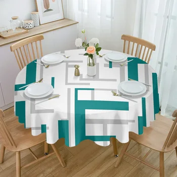 Moderné Umenie Geometrie Modrá-zelená Sivá Nepremokavé Obrus Stola Dekorácie, Svadobné Domácej Kuchyne, Jedálne Okrúhly Stôl Kryt