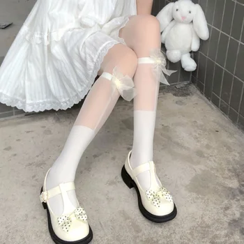 Ženy Bowknot Uprostred Trubice Ponožky Japonský Štýl Princezná Sieťované Pančuchy Sladké Roztomilý Dievča Leta Lolita Dlhé Tenké Ponožky Pančuchový Tovar