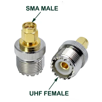 100KS SO239 UHF Samica Konektor SMA Samec alebo UHF Žena na SMA Female Konektor ANTÉNNY Adaptér Konektor poniklovaná Meď