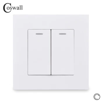 Coswall Jednoduchý Štýl PC Panel 2 Gang 1 Spôsob, ako Obnoviť Prepínač Pulzný Spínač Momentálne kontaktný Spínač Tlačidlo Wall Light Switch 16A