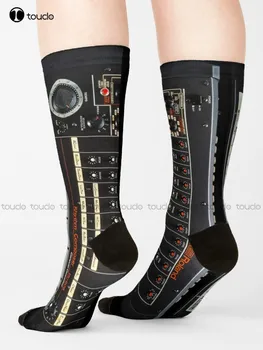 Roland Tr-808 Bicie Automat Analógový Hip Hop Ikonu Ponožky Čierne Dlhé Ponožky Unisex Dospelých Dospievajúcu Mládež Ponožky 360° Digitálna Tlač Darček
