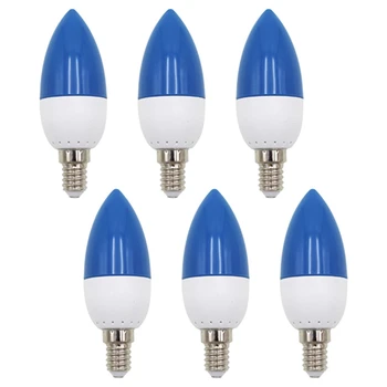 6X E14 Farba LED Sviečka Tip Žiarovka, Farba sviečkach,Modrá