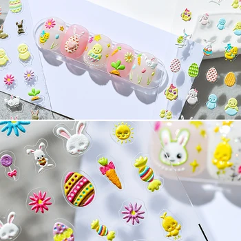 DIY Veľkonočný Zajačik Vajcia Králik Cartoon Kvet Anjel 5D Plastický Reliéf Samolepiace Nail Art, Ozdoby Nálepka, 3D, Manikúra Odtlačkový