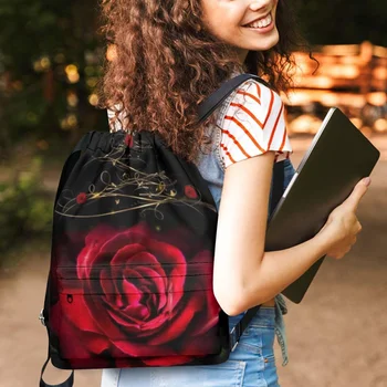 Gotický Červené Ruže Kvet Dizajn a Módne Deti Batoh Bežné Šnúrkou Bookbags pre Študentské Cestovné Ženy Batoh Lezenie