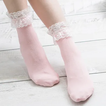 6 Roztomilý Módne Farby Vintage Čipky Prehrabať Naberaný Členkové Ponožky Dámy Princezná Dievča Sladké Bavlna Ženy Študent Lolita Loď Ponožky