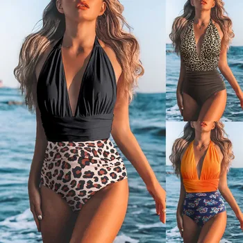 Sexy Leopard Tlač s uväzovaním za Backless jednodielne Plavky Ženy Letné plážové oblečenie Plavky Kúpacie Obleky plavky купальник 2023